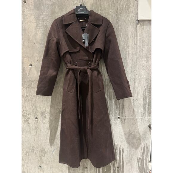 NEW Elie Tahari Wool Rich Dark Chocolate Trench Coat US M retails $425 - Picture 2 of 5